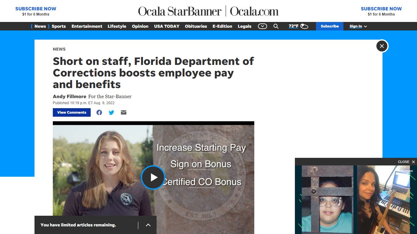 Florida DOC needs workers and is increasing pay, benefits, bonuses